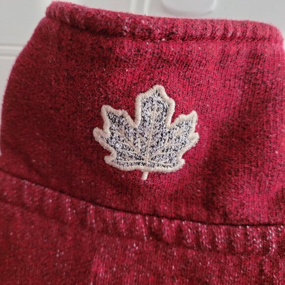 Roots Womens Quarter Zip Sweatshirt Medium Red Speckled Embroidered Logo Cuffs - Picture 10 of 12